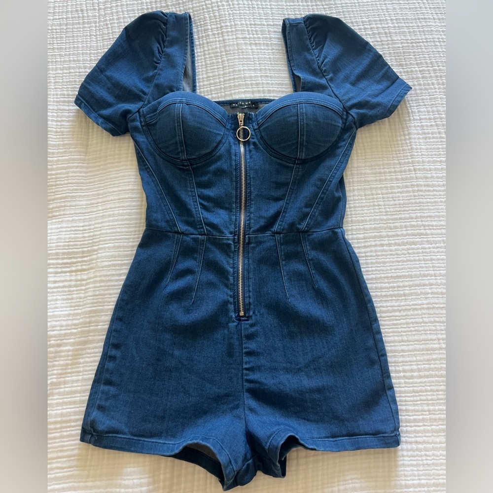 Blue Denim Short Sleeve Romper